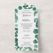 Waterverf Eucalyptus laat botanische bruiloft acht All In One Uitnodiging (Binnen)