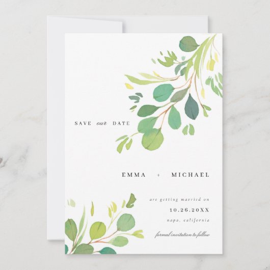 Waterverf Eucalyptus laat de datumkaart opslaan Kaart (Voorkant)