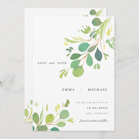 Waterverf Eucalyptus laat de datumkaart opslaan Kaart (Voorkant / Achterkant)