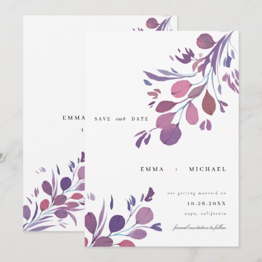 Waterverf Eucalyptus laat de datumkaart opslaan Kaart (Voorkant / Achterkant)