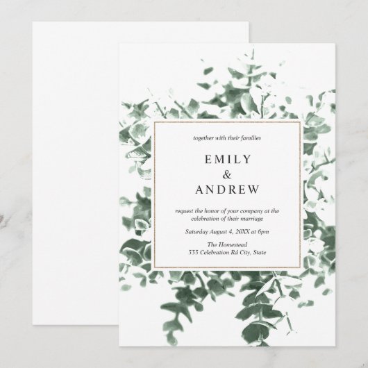 Waterverf eucalyptus laat gouden Lijst bruiloft Kaart (Voorkant / Achterkant)