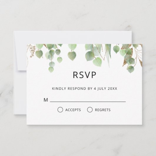 Waterverf Eucalyptus laat gouden olievlekken RSVP Kaartje (Voorkant)