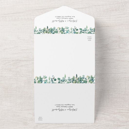 Waterverf Eucalyptus laat olievlekken All In One Uitnodiging (Buitenkant)