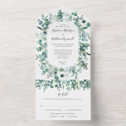 Waterverf Eucalyptus laat olievlekken All In One Uitnodiging (Binnen)