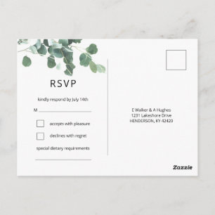 Waterverf Eucalyptus laat RSVP Modern Font Briefkaart