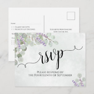 Waterverf Eucalyptus & Lavendel Bruiloft RSVP Briefkaart