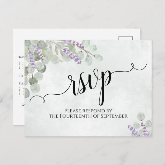 Waterverf Eucalyptus & Lavendel Bruiloft RSVP Briefkaart (Voorkant / Achterkant)