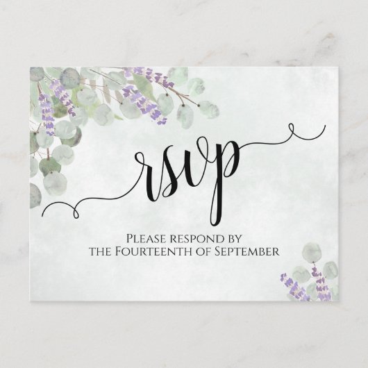 Waterverf Eucalyptus & Lavendel Bruiloft RSVP Briefkaart (Voorkant)