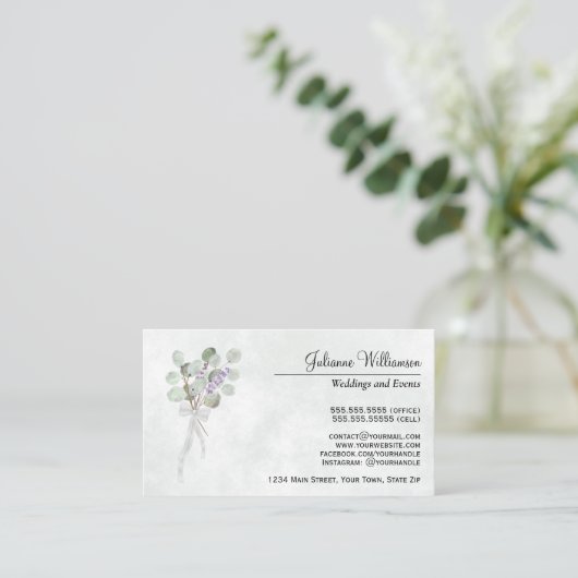 Waterverf Eucalyptus & Lavendel Eenvoudig Elegant Visitekaartje (Staand voorkant)