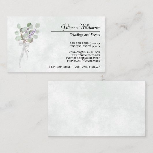 Waterverf Eucalyptus & Lavendel Eenvoudig Elegant Visitekaartje (Voorkant / Achterkant)