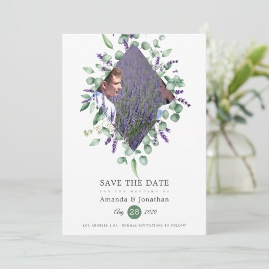 Waterverf Eucalyptus Lavendel Groene Huwelijk Save The Date (Staand voorkant)