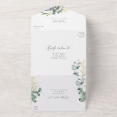 Waterverf eucalyptus lavendel kalligrafie bruiloft all in one uitnodiging (Buitenkant)