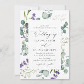Waterverf eucalyptus lavendel kalligrafie bruiloft kaart (Voorkant)