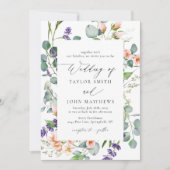Waterverf eucalyptus lavendel perzik bruiloft kaart (Voorkant)