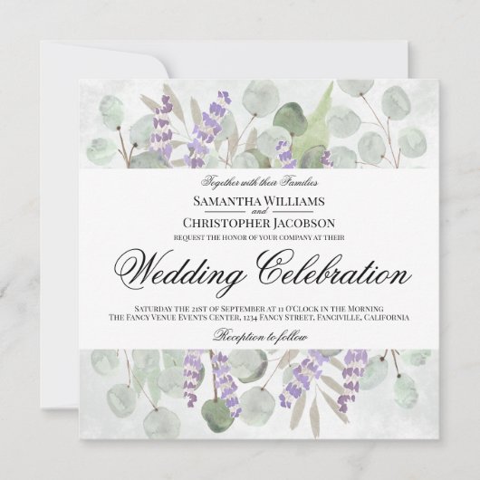 Waterverf Eucalyptus & Lavender Boho Chic Wedding Kaart (Voorkant)