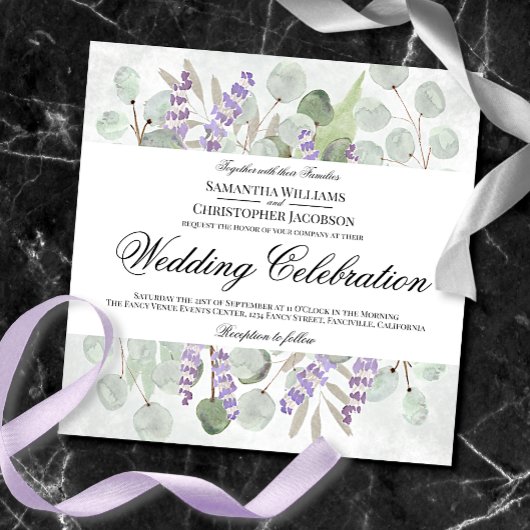 Waterverf Eucalyptus & Lavender Boho Chic Wedding Kaart