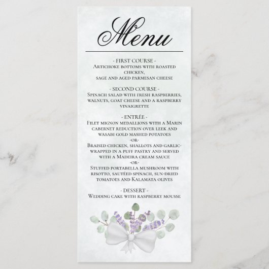 Waterverf Eucalyptus & Lavender Elegant Wedding Menu (Voorkant)