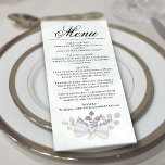 Waterverf Eucalyptus & Lavender Elegant Wedding Menu<br><div class="desc">Dit prachtige trouwmenu bevat een roestvrij boho-schitterend ontwerp met een gemarmerde stalen blauwe achtergrond, een scriptkalligrafie-titel en een cluster van met de hand geverfde waterverf eucalyptusbladeren en lavendere bloemen in grijze en lichte paarse tinten. De tekst is volledig aanpasbaar met ruimte voor de naam van het paar en de trouwdatum...</div>