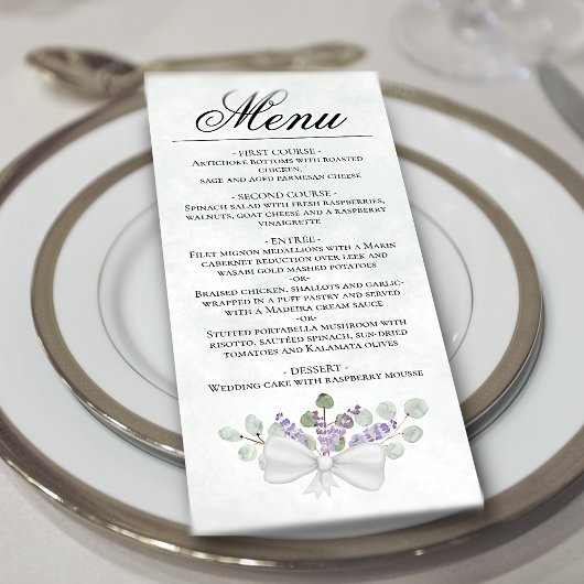 Waterverf Eucalyptus & Lavender Elegant Wedding Menu