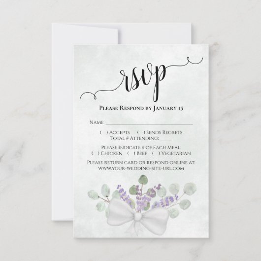 Waterverf Eucalyptus & Lavender Elegant Wedding RSVP Kaartje (Voorkant)