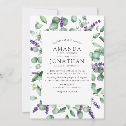 Waterverf Eucalyptus Lavender Greenery Wedding Kaart (Voorkant)