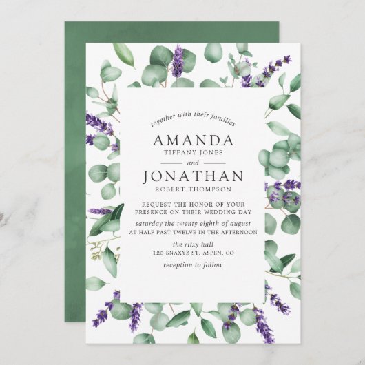 Waterverf Eucalyptus Lavender Greenery Wedding Kaart (Voorkant / Achterkant)