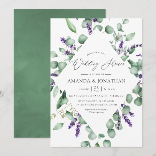 Waterverf Eucalyptus Lavender Greenery Wedding Kaart (Voorkant / Achterkant)