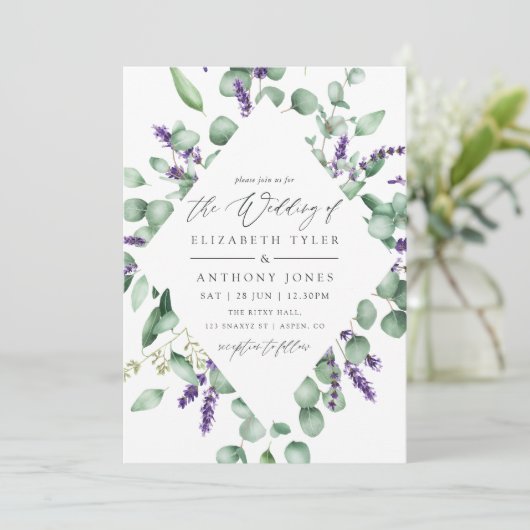 Waterverf Eucalyptus Lavender Greenery Wedding Kaart (Staand voorkant)