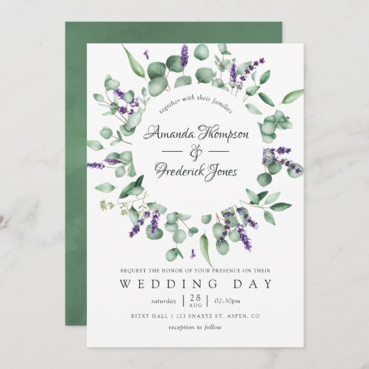 Waterverf Eucalyptus Lavender Greenery Wedding Kaart (Voorkant / Achterkant)