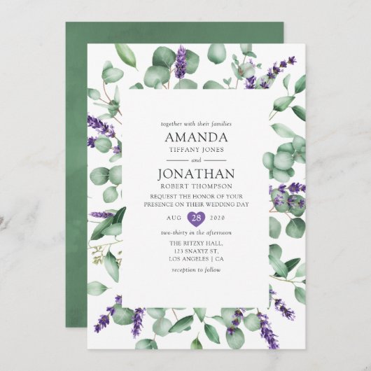 Waterverf Eucalyptus Lavender Greenery Wedding Kaart (Voorkant / Achterkant)