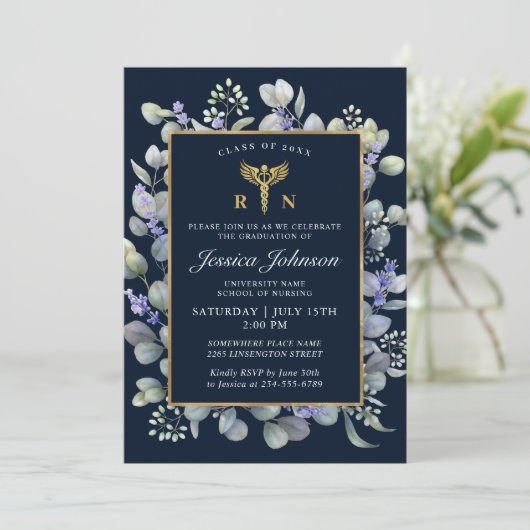 Waterverf Eucalyptus Lavender Nursing Afstuderen Kaart (Staand voorkant)