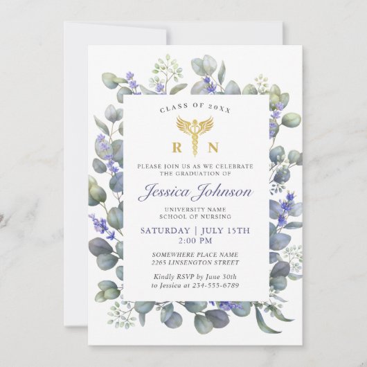 Waterverf Eucalyptus Lavender Nursing Afstuderen Kaart (Voorkant)