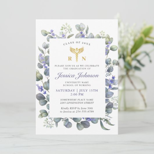 Waterverf Eucalyptus Lavender Nursing Afstuderen Kaart (Staand voorkant)