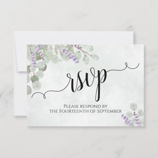 Waterverf Eucalyptus & Lavender Rustic Wedding RSVP Kaartje (Voorkant)