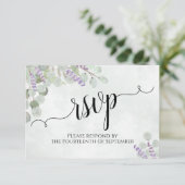 Waterverf Eucalyptus & Lavender Rustic Wedding RSVP Kaartje (Staand voorkant)