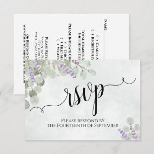 Waterverf Eucalyptus & Lavender Rustic Wedding RSVP Kaartje