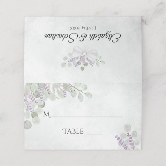 Waterverf Eucalyptus & Lavender Write-in Wedding Plaatskaartje (Buitenkant ongevouwen)