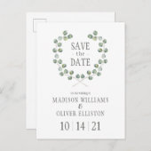 Waterverf Eucalyptus Leaf Lijst | Datum opslaan Briefkaart (Voorkant / Achterkant)