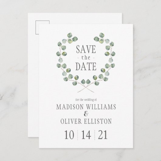 Waterverf Eucalyptus Leaf Lijst | Datum opslaan Briefkaart (Voorkant / Achterkant)