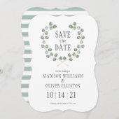 Waterverf Eucalyptus Leaf Lijst | Datum opslaan Save The Date (Voorkant / Achterkant)