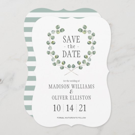 Waterverf Eucalyptus Leaf Lijst | Datum opslaan Save The Date (Voorkant / Achterkant)