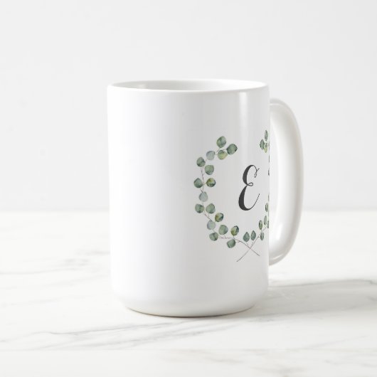 Waterverf Eucalyptus Leaf Lijst | Monogram Koffiemok (Voorkant rechts)