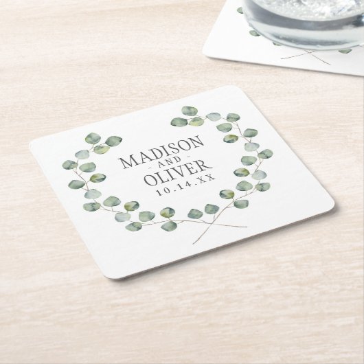 Waterverf Eucalyptus Leaf Lijst | Weddenschap Kartonnen Onderzetters (Schuin)