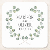 Waterverf Eucalyptus Leaf Lijst | Weddenschap Kartonnen Onderzetters (Voorkant)