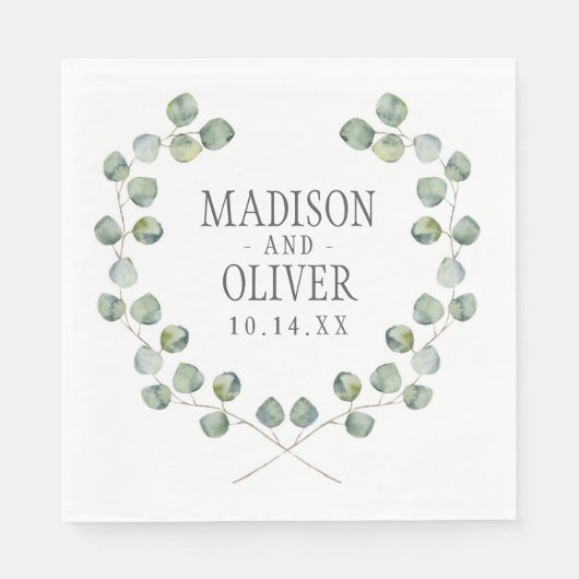 Waterverf Eucalyptus Leaf Lijst | Weddenschap Servet (Voorkant)