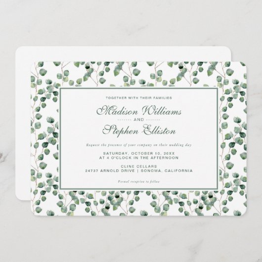 Waterverf Eucalyptus Leaf Pattern - Weddenschap Kaart (Voorkant / Achterkant)