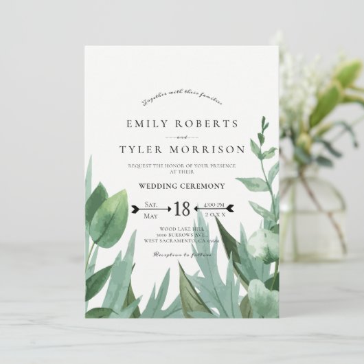 Waterverf Eucalyptus Leafy Greenery Wedding Kaart (Staand voorkant)