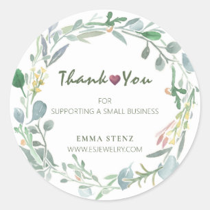 Waterverf Eucalyptus Leafy Hartelijk dank Ronde Sticker