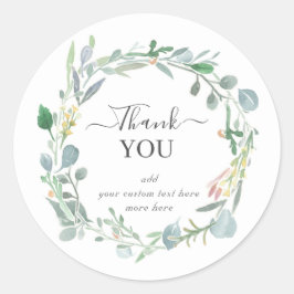 Waterverf Eucalyptus Leafy Hartelijk dank Ronde Sticker