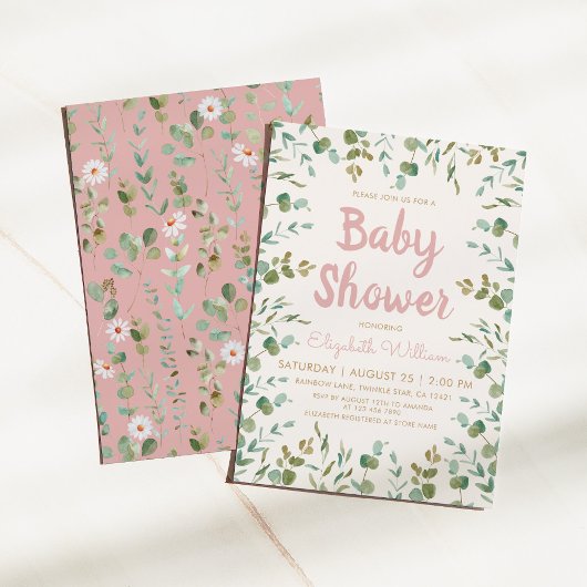 Waterverf Eucalyptus Leaves Girl Baby shower Kaart